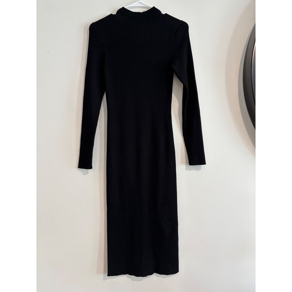Aritzia Babaton Ribbed Mock Neck Midi Dress Womens Medium Black Long Sleeve